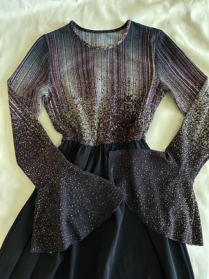 Uzun Kollu Mor Elbise - Görsel 3