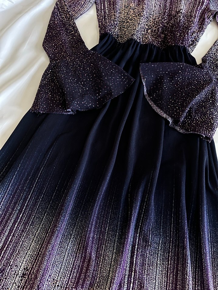 Uzun Kollu Mor Elbise - Görsel 4