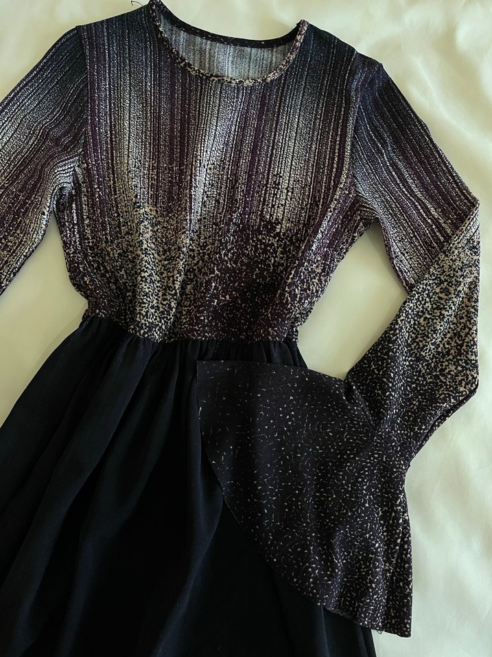 Uzun Kollu Mor Elbise - Görsel 2