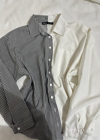 Kadın Çizgili Gömlek, Uzun Kollu, Düğmeli - Görsel 2