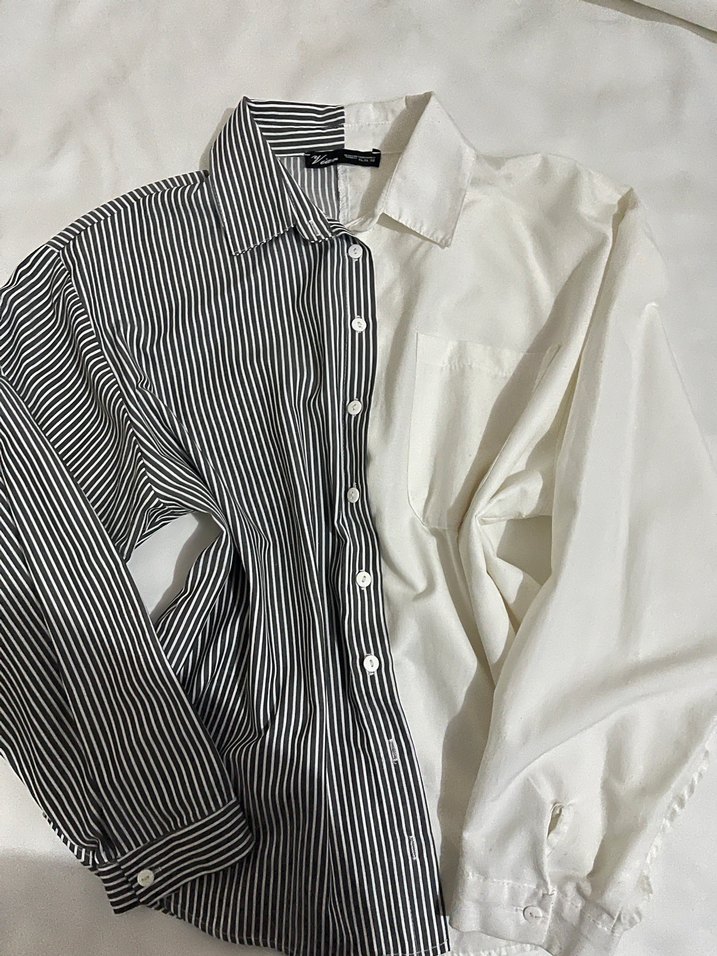 Kadın Çizgili Gömlek, Uzun Kollu, Düğmeli - Görsel 2