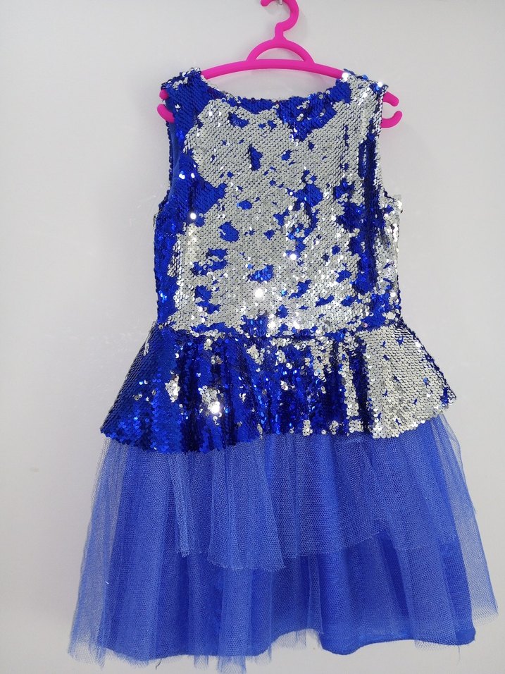 Mavi Payetli Tüllü Kız Çocuk Elbisesi - Görsel 2