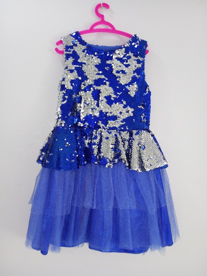 Mavi Payetli Tüllü Kız Çocuk Elbisesi - Görsel 4