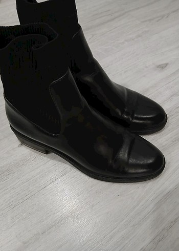 Siyah Deri Kadın Bot, Kalın Topuk, Tokalı - Görsel 6