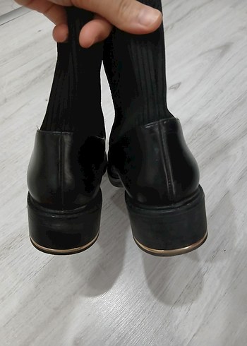 Siyah Deri Kadın Bot, Kalın Topuk, Tokalı - Görsel 3