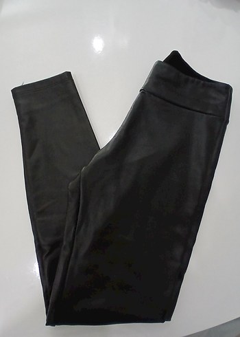 Deri Görünümlü Bordo Kadın Tayt - Görsel 3