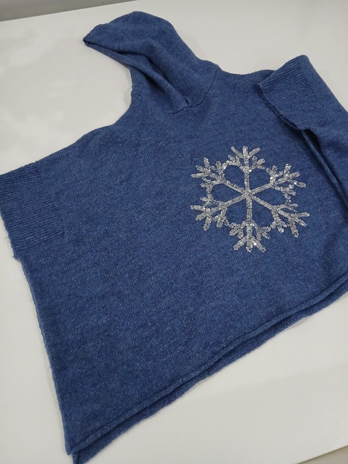 Kız Çocuk Kapüşonlu Nakışlı Triko Panço - Görsel 2