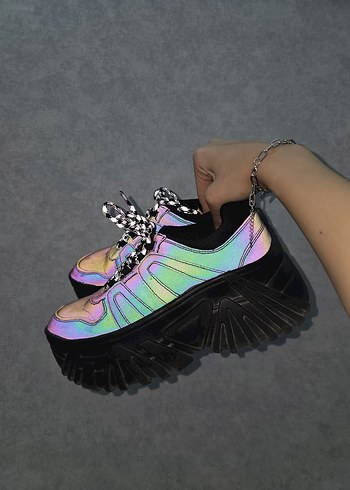 38 Beden çeşitli Renk bershka reflektörlü platform gri füme spor ayakkabı