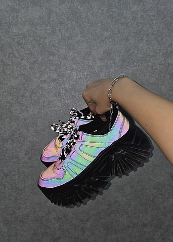 bershka reflektörlü platform gri füme spor ayakkabı