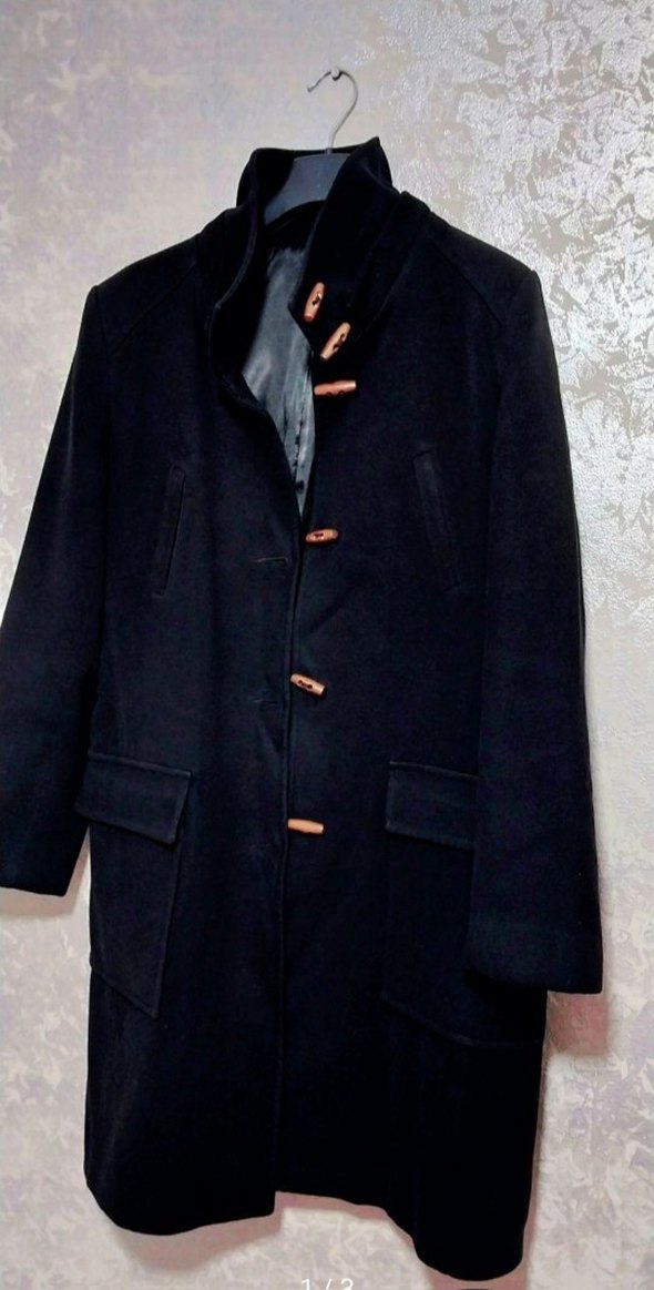 Düğmeli Siyah Midi Kadın Kaban - Görsel 3