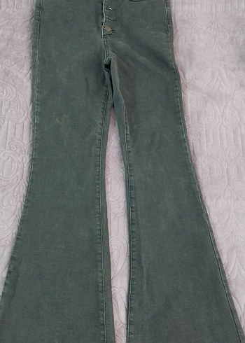 Düğmeli Gri Kadın Denim Pantolon - Görsel 2