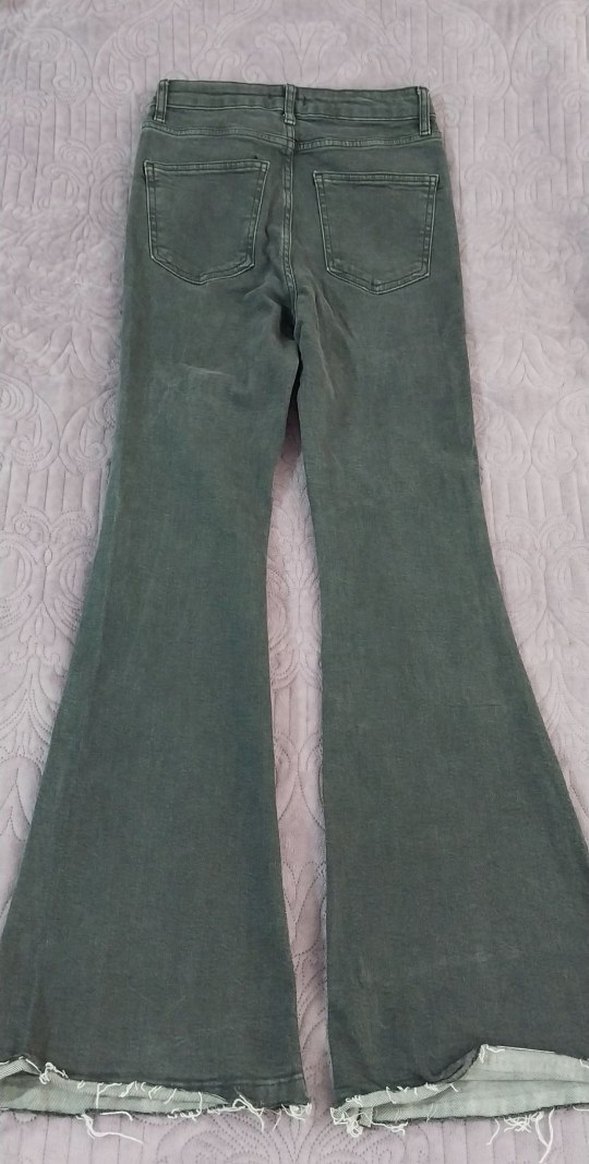 Düğmeli Gri Kadın Denim Pantolon - Görsel 3