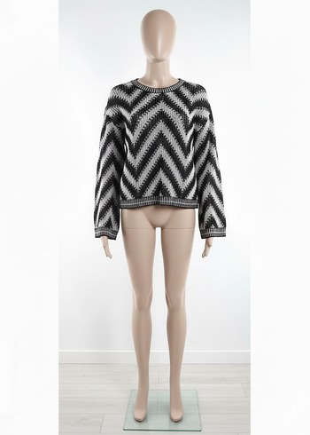 Gri Zebra Desenli Triko Kadın Kazak - Görsel 2