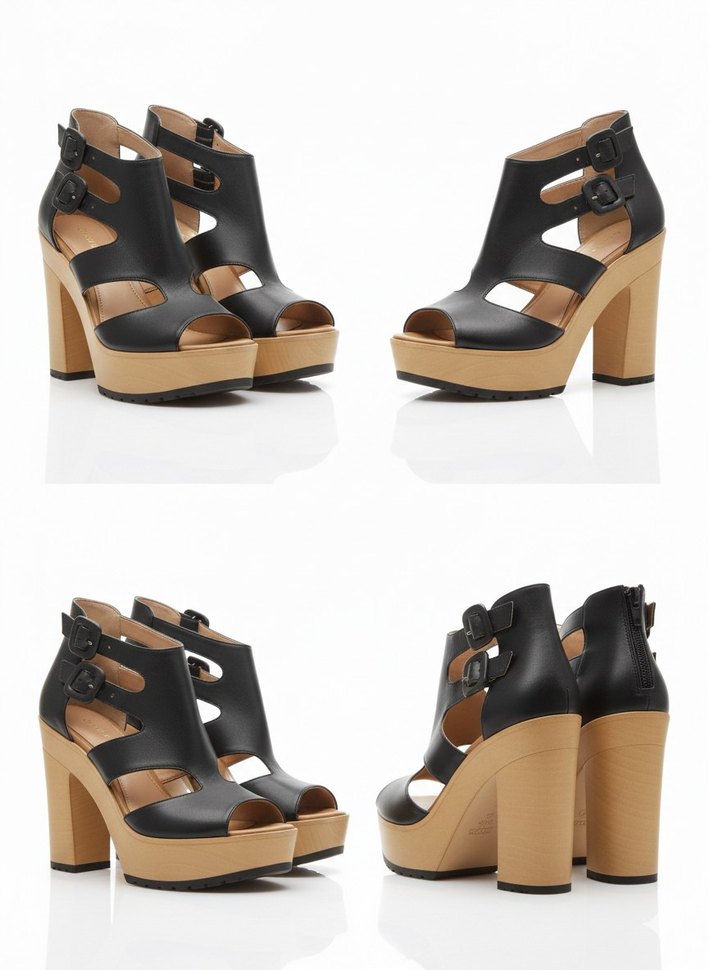 Kemer Detaylı Siyah Platform Topuklu Kadın Ayakkabı - Görsel 3