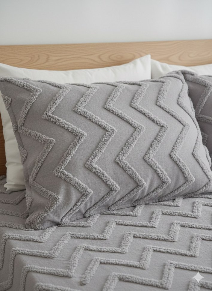 Gri Nakışlı Yatak Örtüsü - Görsel 3
