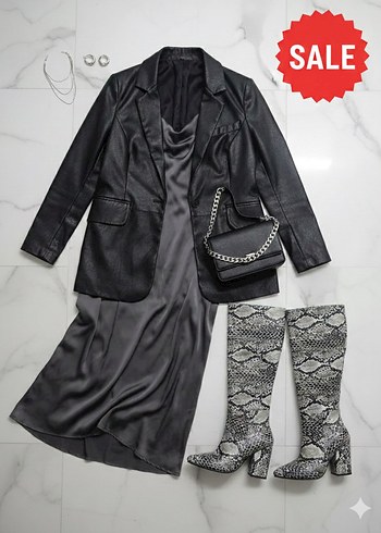 Kadın Gri Yılan Derisi Desenli Stiletto Dizüstü Çizme - Görsel 2