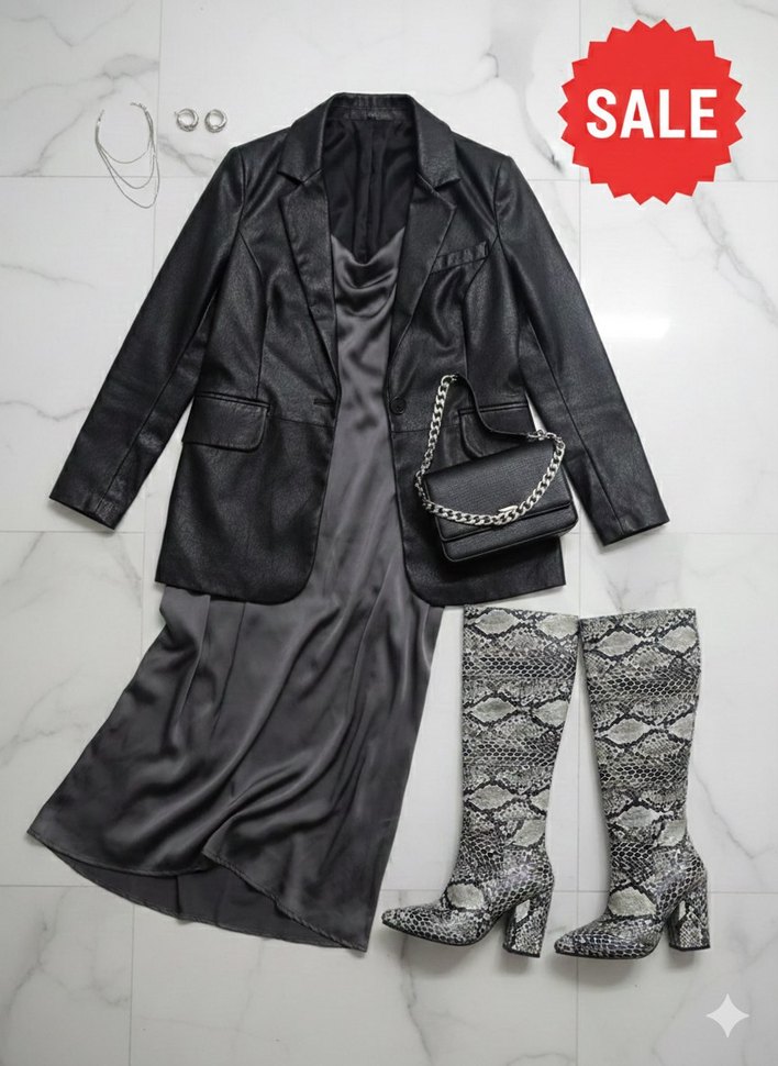 Kadın Gri Yılan Derisi Desenli Stiletto Dizüstü Çizme - Görsel 2