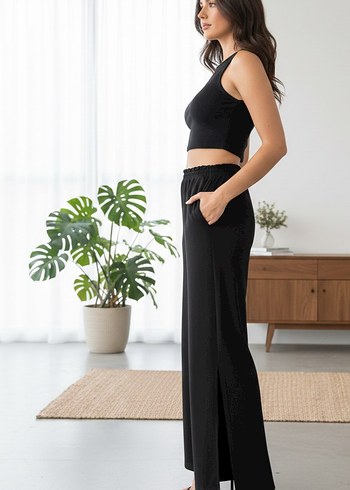 Siyah Rahat Kesim Kadın Kumaş Pantolon - Görsel 3