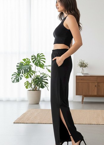 Siyah Rahat Kesim Kadın Kumaş Pantolon - Görsel 2