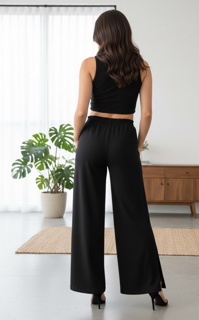 Siyah Rahat Kesim Kadın Kumaş Pantolon - Görsel 4