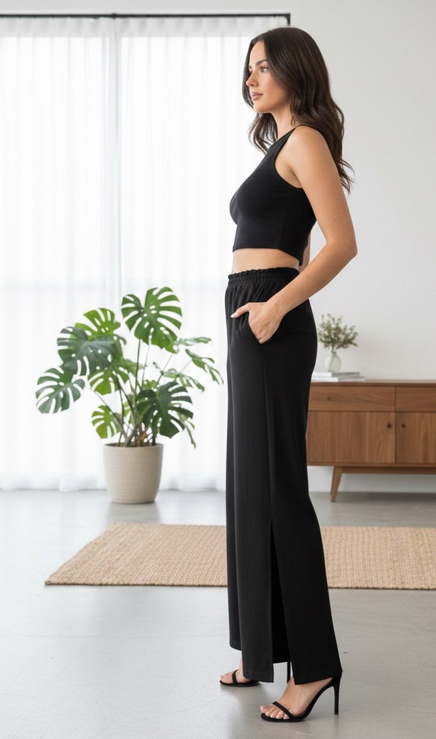 Siyah Rahat Kesim Kadın Kumaş Pantolon - Görsel 3