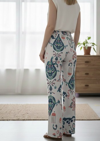 Bohem Çok Renkli Bol Kesim Kumaş Pantolon - Görsel 3