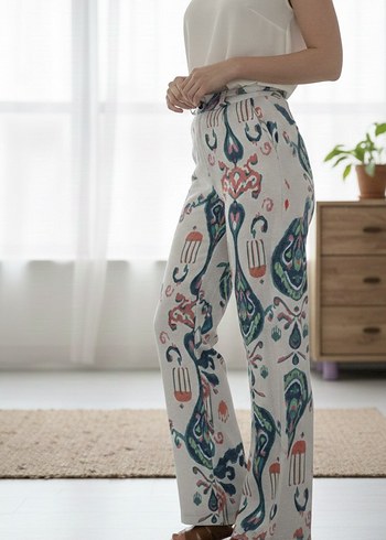 Bohem Çok Renkli Bol Kesim Kumaş Pantolon - Görsel 2