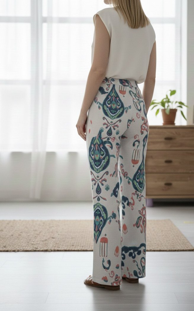 Bohem Çok Renkli Bol Kesim Kumaş Pantolon - Görsel 3