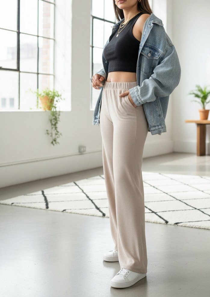 Bej Bol Kesim Midi Kadın Kumaş Pantolon - Görsel 3