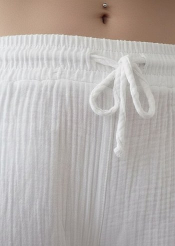 Kadın Beyaz Pamuk Rahat Kesim Pantolon - Görsel 3