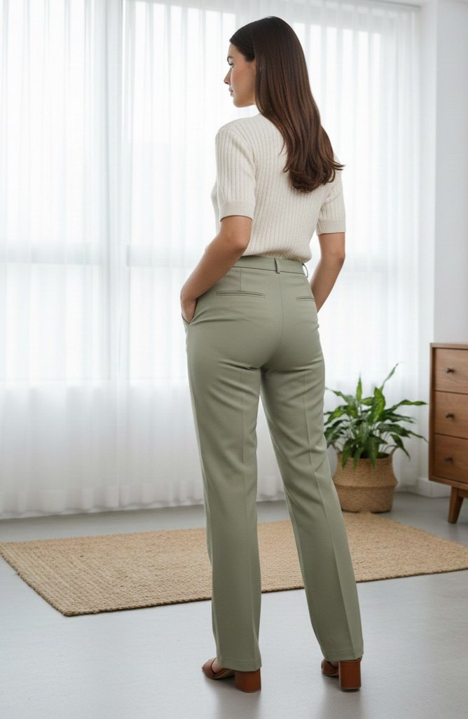 yeşil Kadın Kumaş Pantolon - Görsel 3