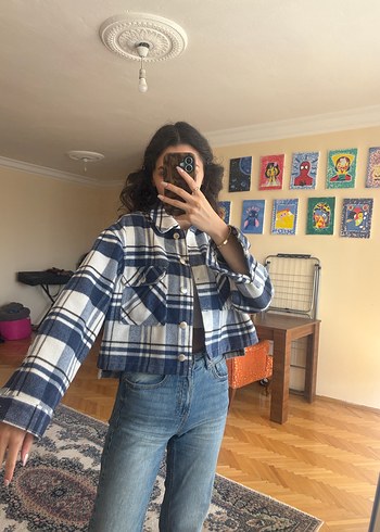 Mavi Kareli Denim Salaş Gömlek ceket