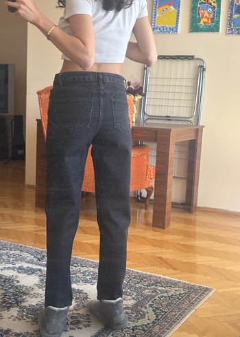 Zara Gri siyah Bol Kesim Mom Jean