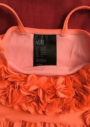 H&M Turuncu Çiçek Detaylı Kız Çocuk Mayo