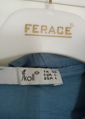 Mavi Keten Kadın Gömlek Kapüşonlu - Görsel 2