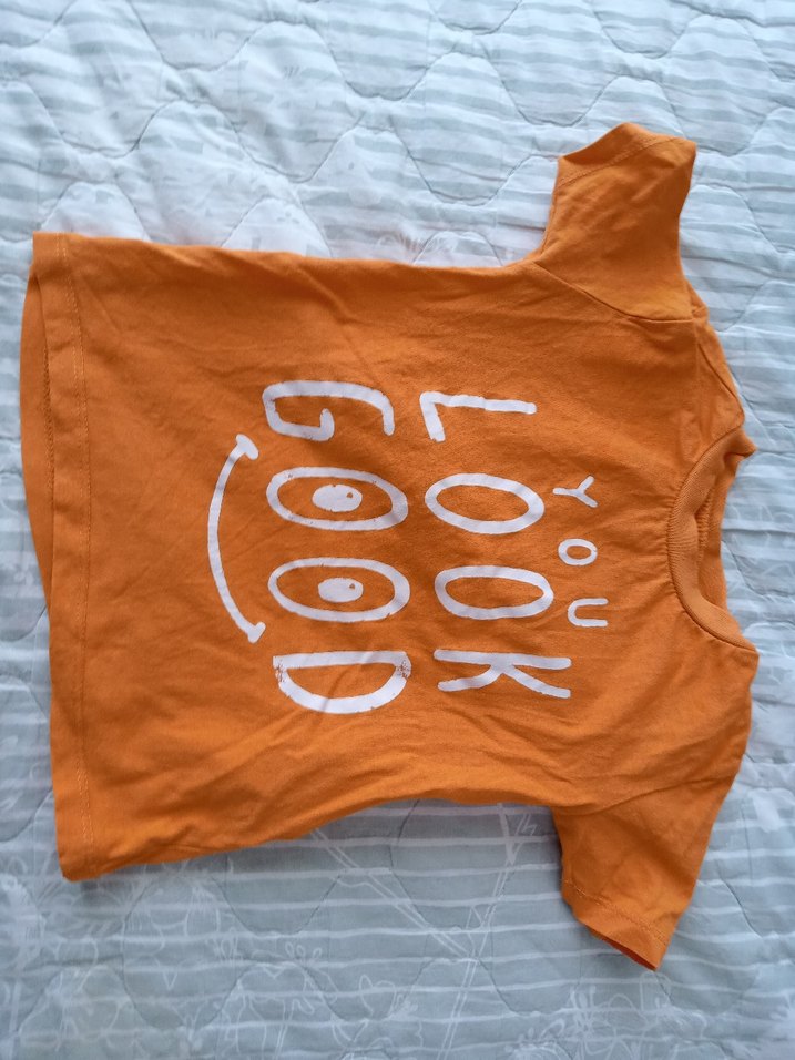 Turuncu Erkek Çocuk Keten Kısa Kollu Tişört - Görsel 2