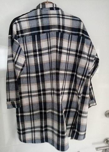 Gri Ekose Midi Kadın Gömlek - Görsel 4