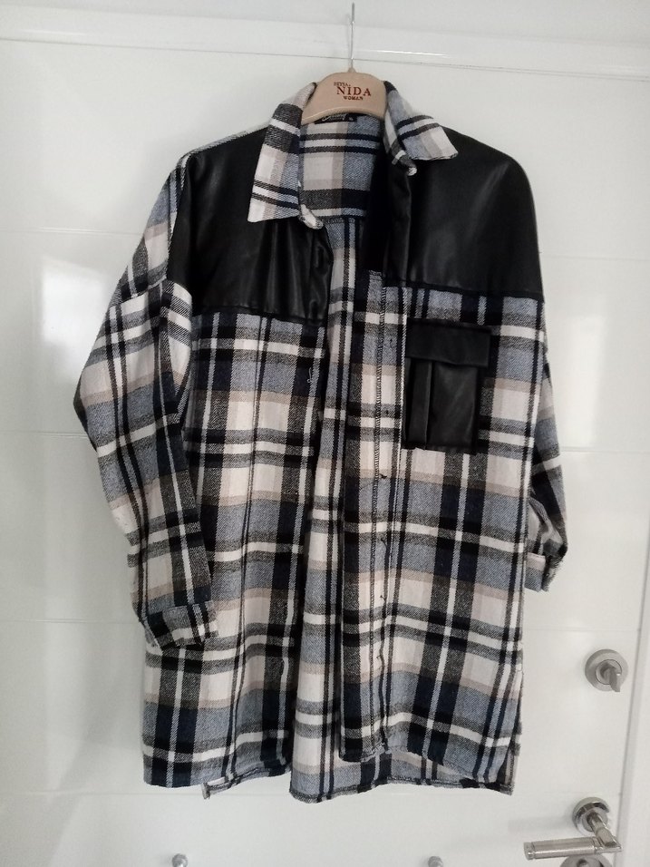 Gri Ekose Midi Kadın Gömlek - Görsel 2