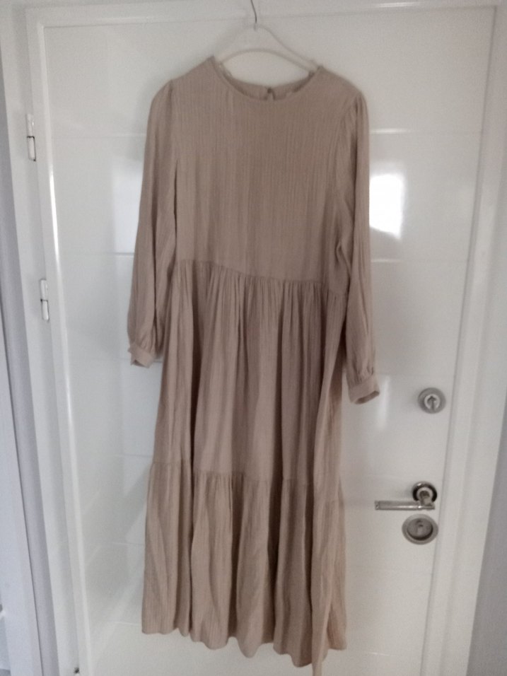 Bej Kadın Uzun Keten Elbise - Görsel 2