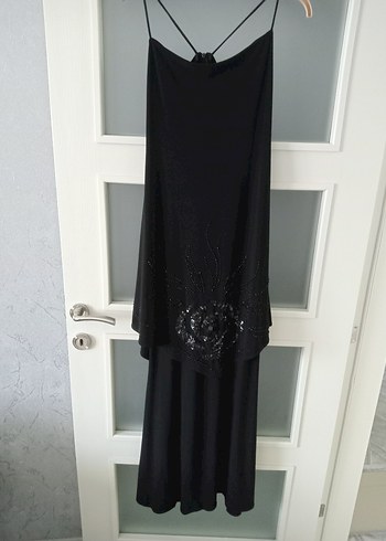 Kadın Siyah Uzun Drapeli Askılı Elbise - Görsel 4