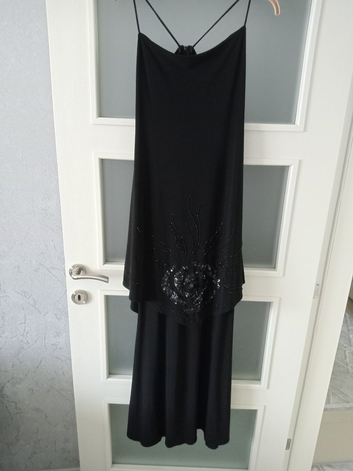 Kadın Siyah Uzun Drapeli Askılı Elbise - Görsel 4