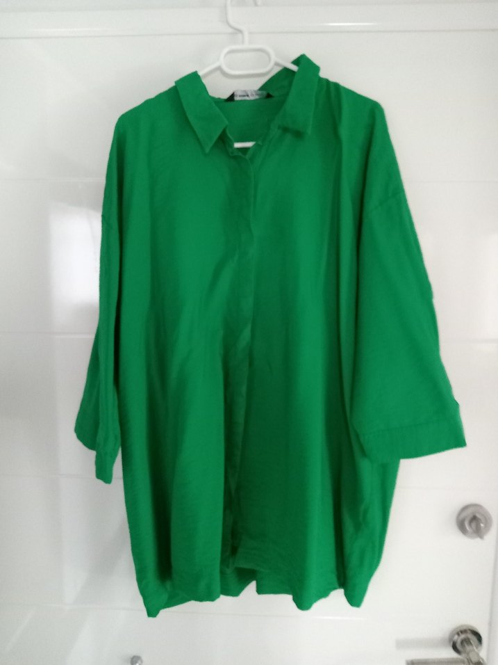 Yeşil Kadın Kısa Kollu Salaş Bluz - Görsel 3