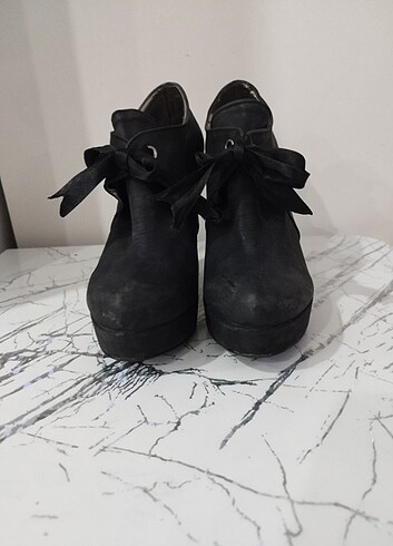 37 numara füme rengi topuklu ayakkabi - Görsel 5