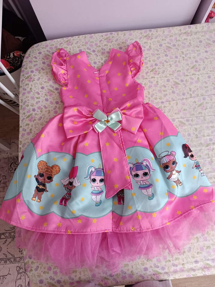 Pembe Nakışlı Kız Çocuk Elbisesi - Görsel 4