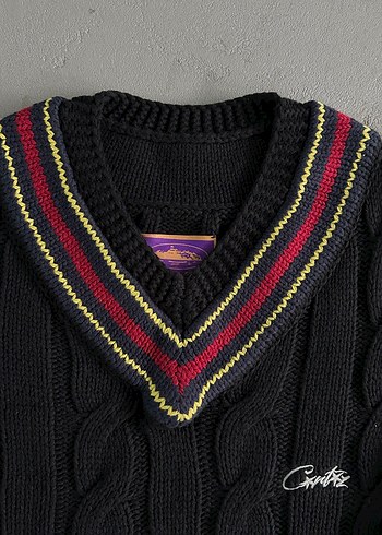 Corteiz Wimbledon Siyah Örgü Kazak - Görsel 3