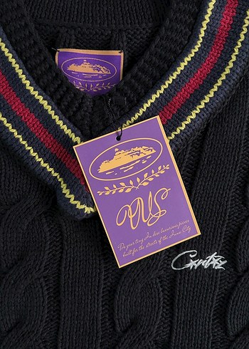 Corteiz Wimbledon Siyah Örgü Kazak - Görsel 4