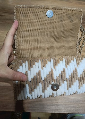 Bej Zebra Desenli Örgü Kadın Çanta - Görsel 4