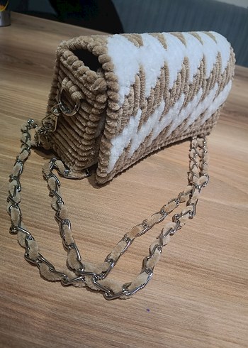 Bej Zebra Desenli Örgü Kadın Çanta - Görsel 2