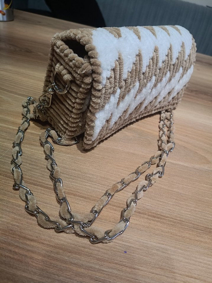 Bej Zebra Desenli Örgü Kadın Çanta - Görsel 2