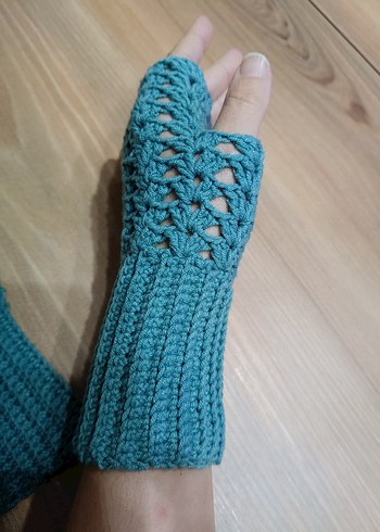 Turkuaz Örgü Bohem Kadın Eldiveni - Görsel 3